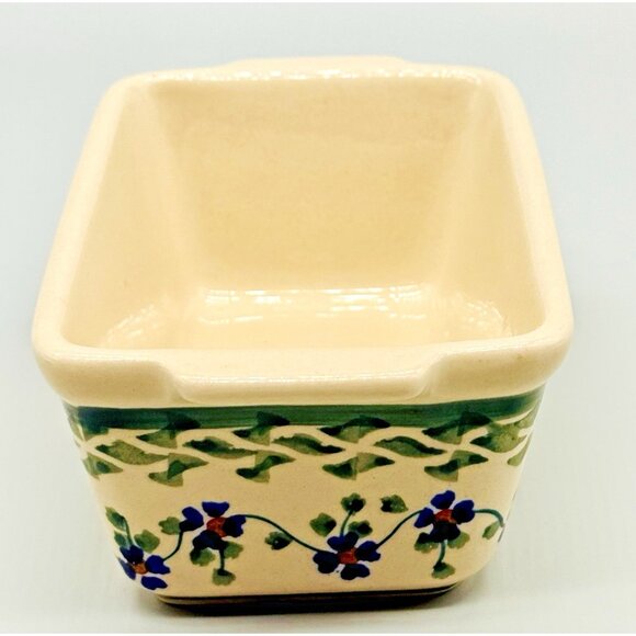 Boleslawiec Polish Pottery Mini Loaf Pan Lucky Blue Clover 6 x 2.5 inch #2 - Picture 4 of 10